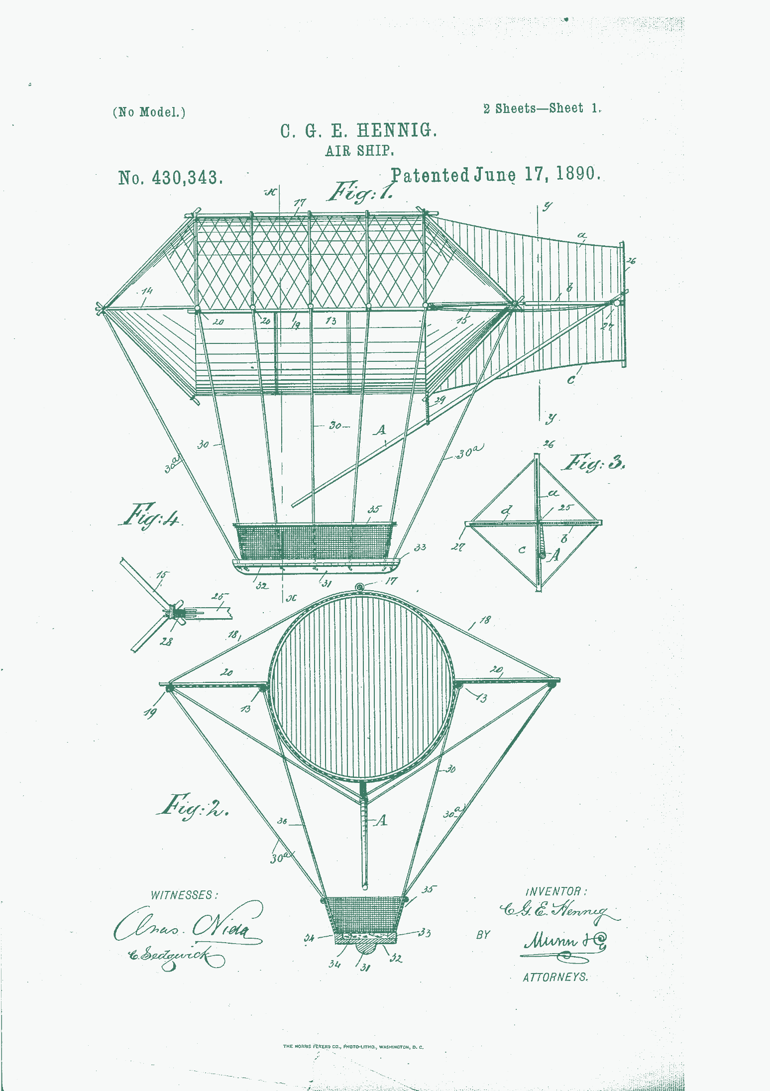 Patent drawing — Air Ship, 1890